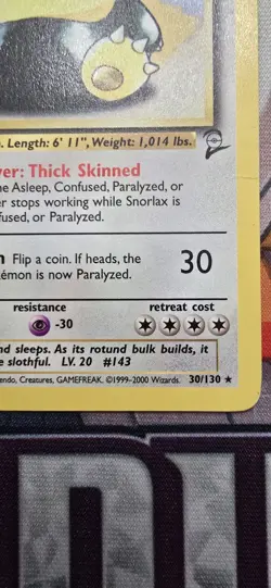Snorlax 30/130 Non-Holo Pokemon Base Set 2 LP - Image 5