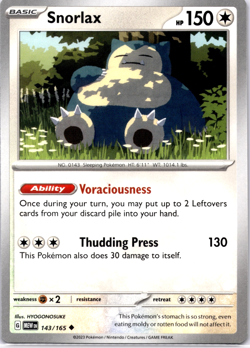 Pokemon TCG Snorlax 143/165 Sv Scarlet & Violet 151 Regular Non Holo Near Mint - Image 1