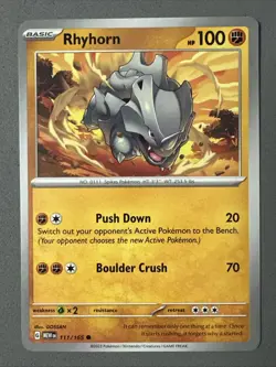 Pokemon TCG * Scarlet & Violet 151 Card * 111/165 Rhyhorn Common * FRESH PK - Image 1