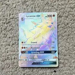 Pokemon Lycanroc GX Rainbow Rare Full Art Holo SM-Burning Shadows 155/147 200HP - Image 1
