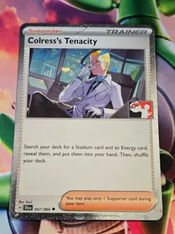 Pokemon TCG Prize Pack Stamped Cosmo Holo Colress's Tenacity 057/064 NM - Image 1