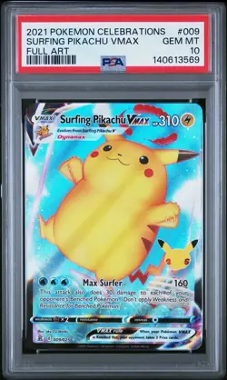 Pokemon Surfing Pikachu VMAX 009/025 Celebrations Holo PSA 10 - Image 1