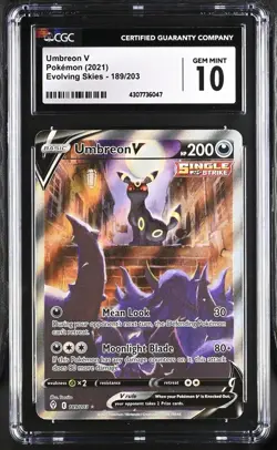 CGC 10 Umbreon V Alternate Art Evolving Skies 189/203 Alt Pokemon Card FA 2021 - Image 1