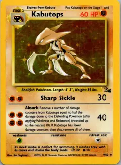 Kabutops 9/62 Holo Rare Fossil Pokemon Unlimited Holo Near Mint - Image 1