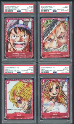2023 One Piece EN Premium Card Film Red Sequential Set (12) PSA 10 w/ Luffy Nami - Image 2