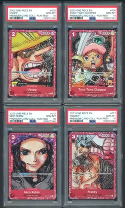 2023 One Piece EN Premium Card Film Red Sequential Set (12) PSA 10 w/ Luffy Nami - Image 4