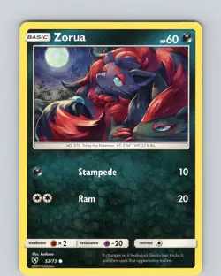 Pokemon TCG Zorua S&M Shining Legends 52/73 Regular Common Card NM - Image 1