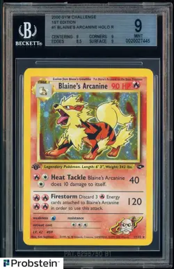 2000 Pokemon Gym Challenge 1st Edition #1 Blaine's Arcanine Holo BGS 9 MINT - Image 1