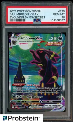 2021 Pokemon Evolving Skies Umbreon VMAX Full Art Alt Art #215 PSA 10 - Image 1