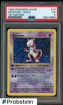 1999 Pokemon Game Shadowless 1st Edition #10 Mewtwo Holo PSA 5 EX - Image 1