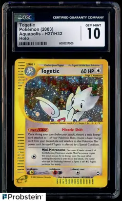 2003 Pokemon Aquapolis #H27/H32 Togetic Holo CGC 10 GEM MINT - Image 1