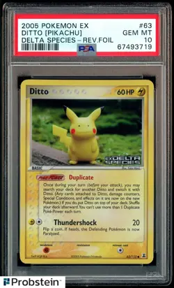 2005 Pokemon EX Delta Species Reverse Foil #63 Ditto Pikachu PSA 10 POP 39 - Image 1