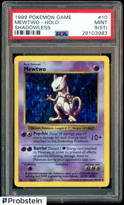 1999 Pokemon Game Shadowless #10 Mewtwo Holo Stain Error PSA 9 (ST) MINT - Image 1