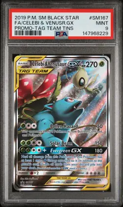 Pokemon Celebi & Venusaur GX SM167 BSP S&M Tag Team Tins Promo MINT PSA 9 - Image 1