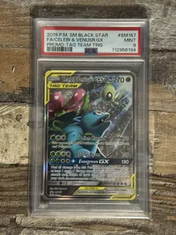 2019 Pokemon Black Star Promo Celebi & Venusaur Gx Tag Team #SM167 PSA 9 - Image 1