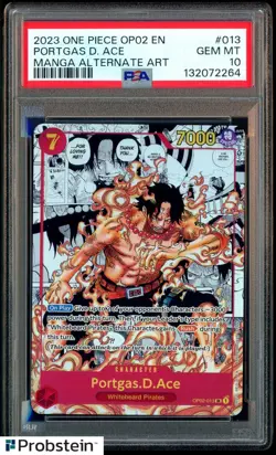 2023 One Piece OP-02 EN Manga Alternate Art #013 Portgas D Ace PSA 10 GEM MINT - Image 1
