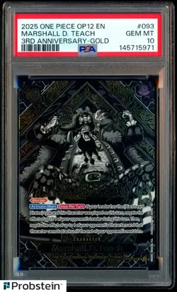 2025 One Piece OP12 EN 3rd Anniversary Gold #093 Marshall D Teach PSA 10 - Image 1