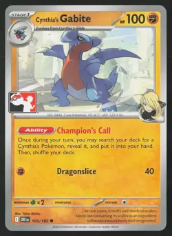 Cynthia's Gabite 103/182 Play! Pokemon Prize Pack Series 8 Stamped Non-Holo NM - Image 1