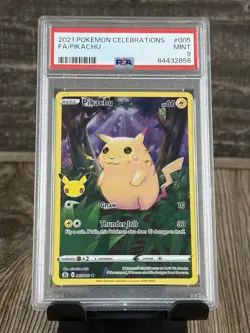 Pokemon Pikachu Celebrations Full Art Holo Trading Card PSA 9 - Image 1