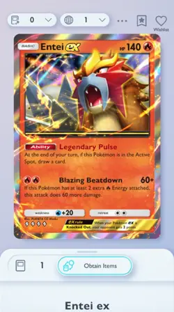 Pokemon Pocket TCG | Secluded Springs | Entei Ex | 4 Diamond | DIGITAL CARD - Image 1