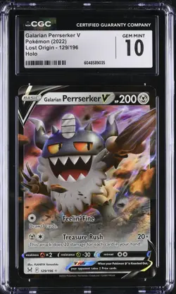 Galarian Perrserker V #129/196 English CGC 10 2022 Pokemon Lost Origin - Image 1