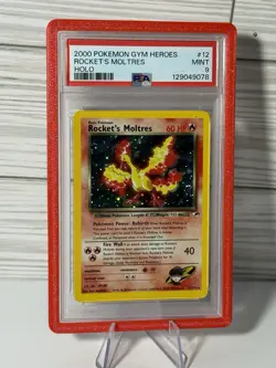Rocket's Moltres Gym Heroes 12/132 English Holo Pokemon TCG PSA 9 Mint Swirl - Image 1