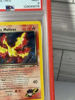 Rocket's Moltres Gym Heroes 12/132 English Holo Pokemon TCG PSA 9 Mint Swirl - Image 2