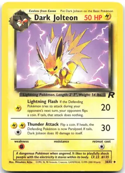 Dark Jolteon 38/82 Uncommon Team Rocket Pokemon Unlimited Moderately Played - Image 1