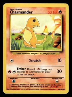Charmander 46/102 Common Starter Base Set Pokemon Card - 8 - Image 1