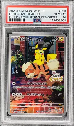2023 POKEMON JAPANESE SV-P PROMO #098 DETECTIVE PIKACHU PSA 10 - Image 1