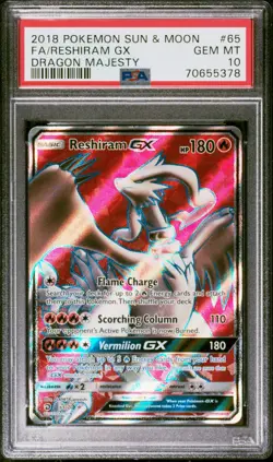 2018 Pokemon Sun & Moon Full Art RESHIRAM GX Dragon Majesty #65 PSA 10 Gem Mint - Image 1