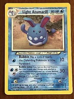 Light Azumarill 13/105 Holo Neo Destiny Unlimited with Swirl Yuka Morii Pokemon - Image 1