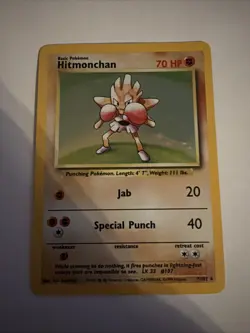 Pokemon TCG Hitmonchan Base Set Holo Unlimited Rare Card 7/102 LP Condition - Image 1