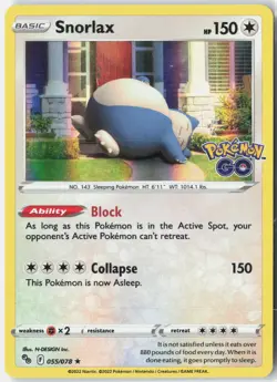 Snorlax Holo Holo Rare Pokemon GO 055/078 NM - Image 1