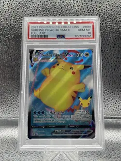 Pokemon Surfing Pikachu Vmax Celebrations Full Art Psa 10 - Image 1