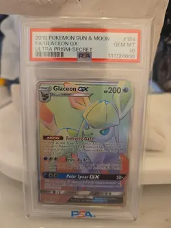 PSA 10 GLACEON GX 159 ULTRA PRISM SECRET RAINBOW RARE SUN MOON POKEMON GEM MINT - Image 1