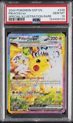 2024 POKEMON SSP EN-SURGING SPARKS SPECIAL ILLUSTRATION RARE PIKACHU EX PSA 10 - Image 1
