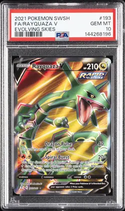 2021 POKEMON SWORD & SHIELD EVOLVING SKIES #193 FULL ART/RAYQUAZA V PSA 10 - Image 1