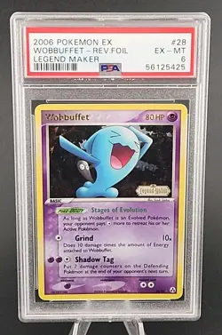 PSA 6 EX-MT 2006 Pokemon Wobbuffet EX Legend Maker Reverse Holo Rare #28 - Image 1