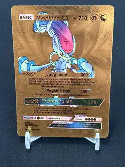 Pokemon Mwethree (Mewthree) GX 710hp Gold Foil Fan Art Collector Card TCG - Image 1
