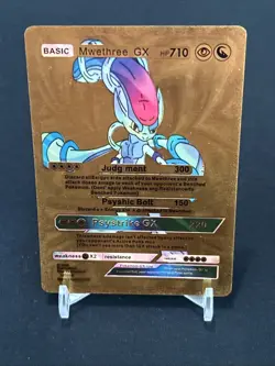 Pokemon Mwethree (Mewthree) GX 710hp Gold Foil Fan Art Collector Card TCG - Image 2