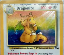 Pokemon Dragonite Fossil Holo Unlimited Rare Card 4/62 Near Mint Vintage - Image 1
