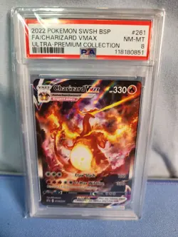 2022 POKEMON SWSH BLACK STAR PROMO #261 FULL ART/CHARIZARD VMAX PSA 8 Rare - Image 1