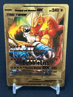 Pokemon Card Gold Foil Fan Art Charizard & Blastoise GX Tag Team Volcanic Blast - Image 1