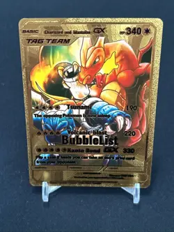 Pokemon Card Gold Foil Fan Art Charizard & Blastoise GX Tag Team Volcanic Blast - Image 2