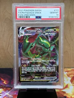 2021 Pokemon 111/203 SWSH FA/Rayquaza Vmax Evolving Skies PSA 10 - Image 1