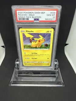 2020 Pokemon SWSH BSP Pikachu Holo Single Pack Blisters #039 PSA 10 - Image 1