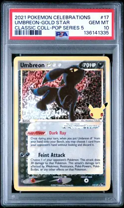 2021 POKEMON CELEBRATIONS CLASSIC COLLECTION #17 UMBREON-GOLD STAR PSA 10 - Image 1