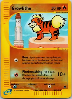 Aquapolis Growlithe 2002 Reverse Holo #80/147 Vintage E-Reader Pokemon Card MP - Image 1