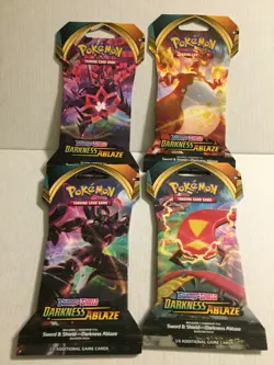 4 New Pokemon Sword & Shield Darkness Ablaze Packs - 40 Total Cards - Image 1
